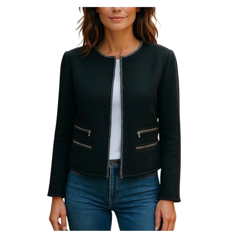 Sundance Delaney XS Black Wool Alpaca Knit Lined Jacket Full Snap Moto Chic Boho